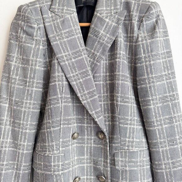 Zara Micro Plaid Double Breasted Classic Blazer S - Picture 3 of 8
